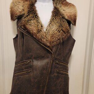 Mo X Members Only Faux Leather Fur Zipper Vest Size Large